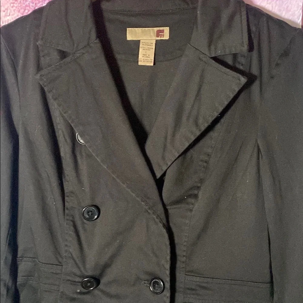 Women's Black Double-Breasted Jacket Coat Large Button Down